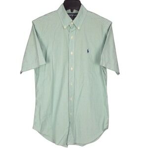 Ralph Lauren Men's Small Green‎ Plaid Classic Fit Short Sleeve Button Down Shirt